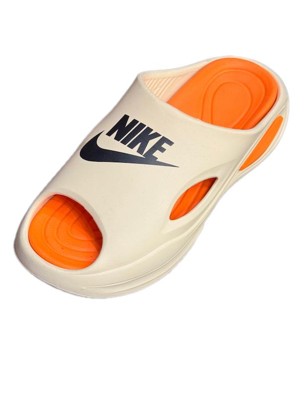 دمپایی ابری مردانه وارداتی بزرگ پا بسیار نرم طرح نایکی nike رنگ کرم نارنجی