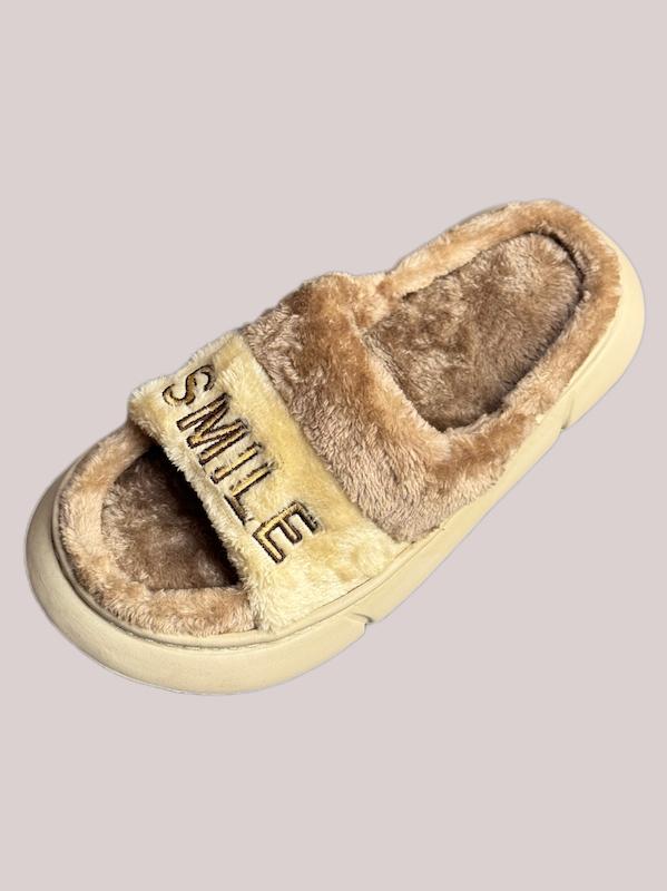 پاپوش و اسلیپر مردانه طرح smile مدل روفرشی کفی حوله ای رنگ کرم