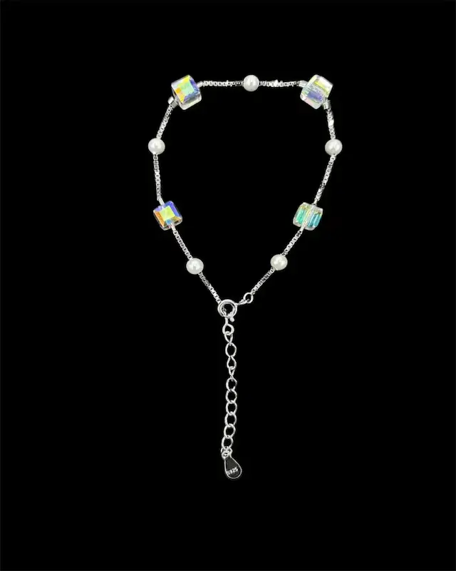 پایند زنانه وارداتی طرح مربع شفاف متحرک رنگ نقره ای فری سایز