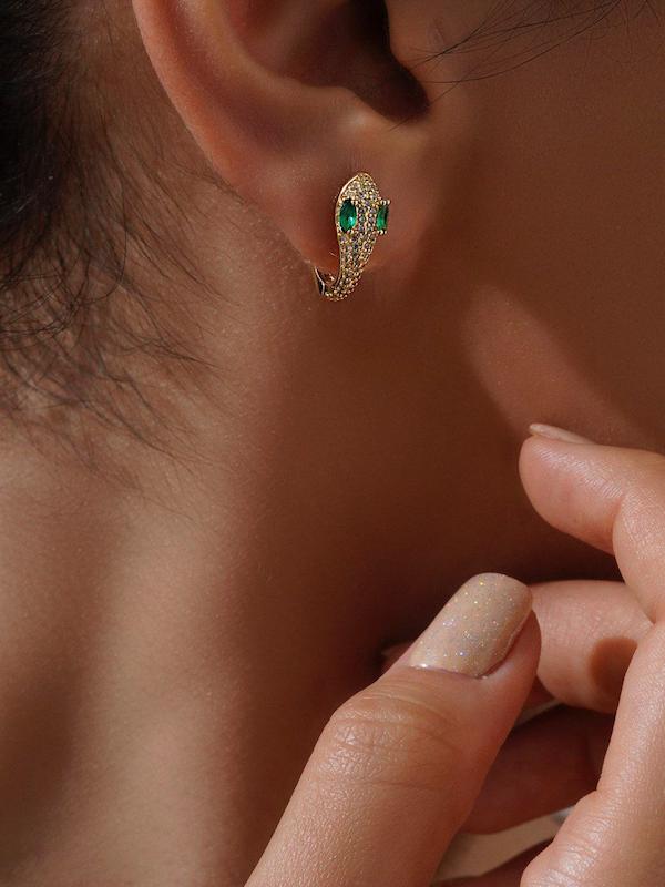 گوشواره زنانه وارداتی  طرح Round snake ماری رنگ طلایی 