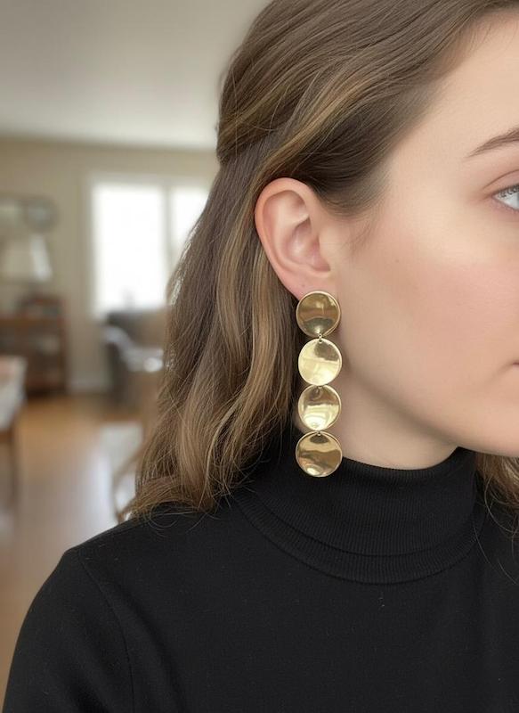 گوشواره زنانه وارداتی طرح Round connected گرد متصل رنگ طلایی