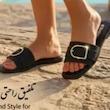 صندل و دمپایی چرم زنانه کفی طبی روفرشی اسلیپر