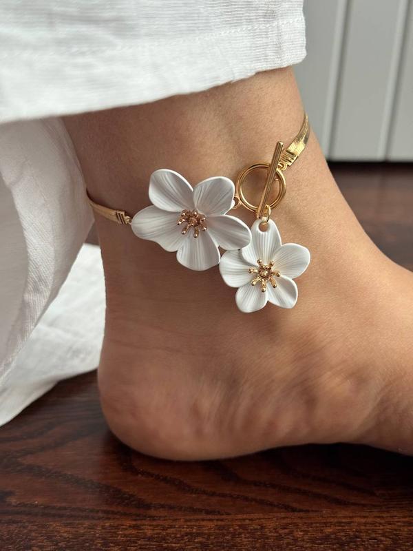 پابند زنانه وارداتی طرح Pearl flower رنگ سفید طلایی
