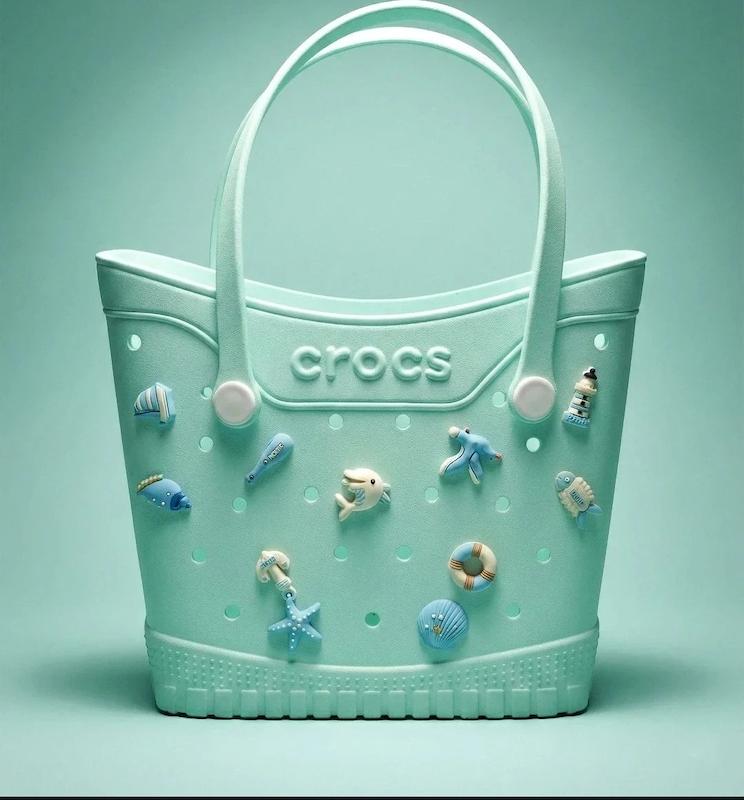 ماکسی بسکت کیف استخری و ساحلی و کراکسی دوبند طرح crocs رنگ سبز