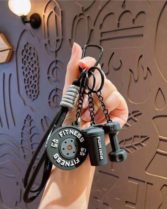 چارم بگ و‌ آویز کیف وارداتی مسافری طرح دمبل و هالتر مات مشکی