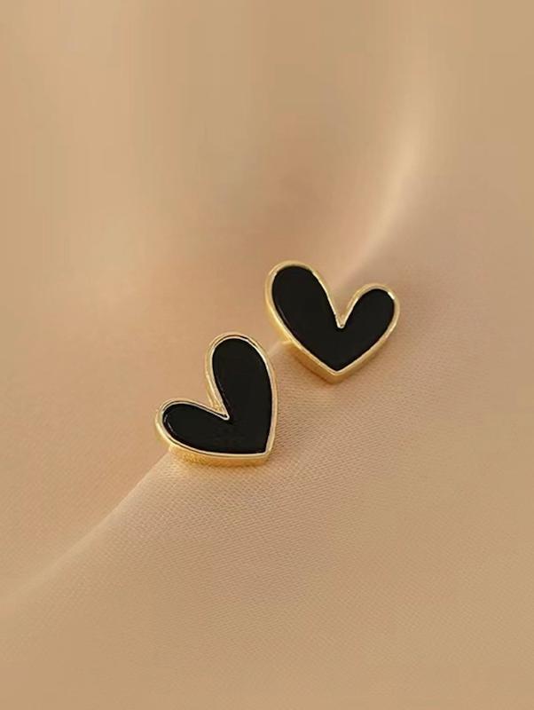 گوشواره زنانه وارداتی طرح heart مشکی small رنگ طلایی