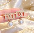 گوشواره زنانه وارداتی طرح pearl stud earrings رنگ طلایی برند shein