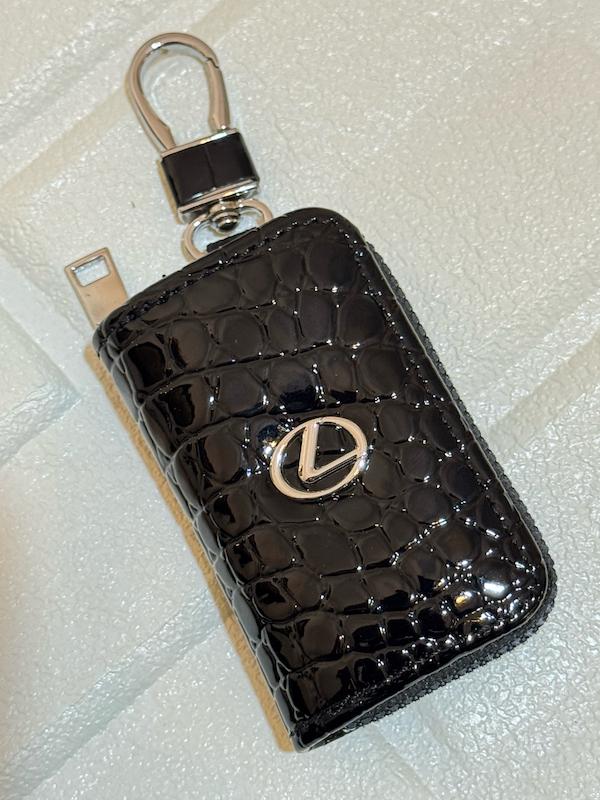 کاور ریموت کتابی زیپی وارداتی خودرو لکسوس LEXUS جنس چرمی رنگ مشکی براق ماری