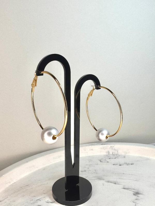 گوشواره زنانه وارداتی طرح ROUND PEARL رنگ طلایی 