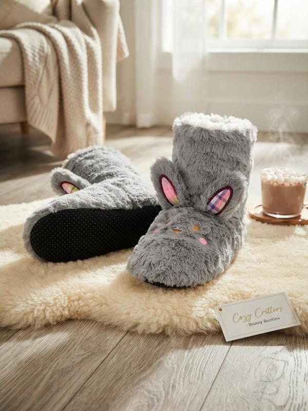 پاپوش جوراب حوله ای وارداتی زنانه ساقدار خرگوش طوسی