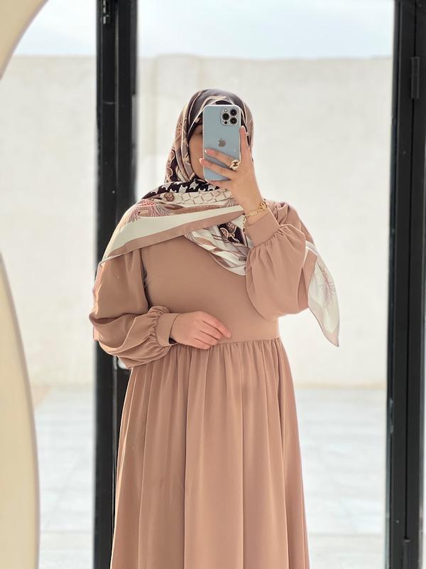 پیراهن کمر چین نسکافه ای