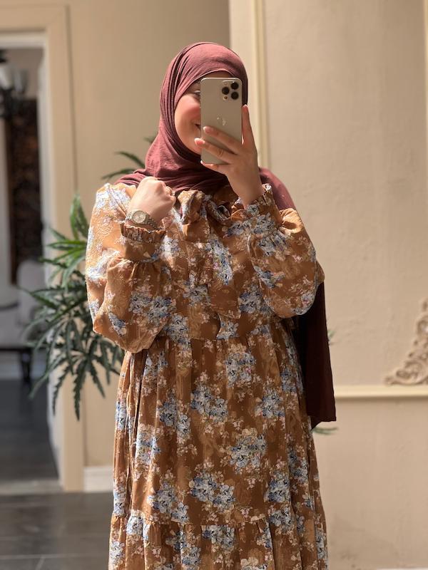 پیراهن گلدارقهوه ای