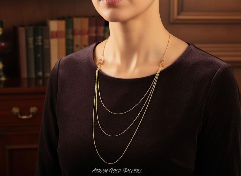 گردنبند طلا مدرن،گردنبند طلا با زنجیر ۴۵ سانتی،زنجیر‌ سبک و نازک،آویز مینیمال ،گردنبند فانتزی و خاص/گردنبند رو لباسی بلند