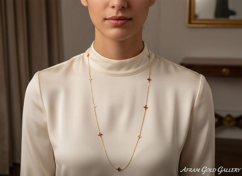 گردنبند طلا مدرن،گردنبند طلا با زنجیر ۴۵ سانتی،زنجیر‌ سبک و نازک،آویز مینیمال ،گردنبند فانتزی و خاص/گردنبند رو لباسی بلند