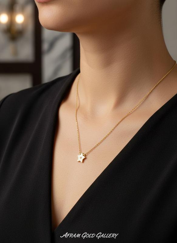 گردنبند طلا مدرن،گردنبند طلا با زنجیر ۴۵ سانتی،زنجیر‌ سبک و نازک،آویز مینیمال ،گردنبند فانتزی و خاص