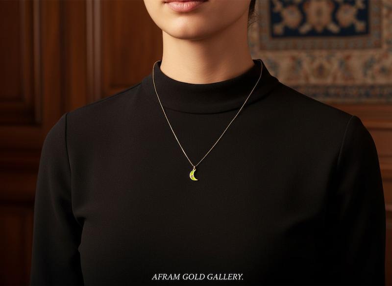 گردنبند طلا مدرن،گردنبند طلا با زنجیر ۴۵ سانتی،زنجیر‌ سبک و نازک،آویز مینیمال ،گردنبند فانتزی و خاص/ماه