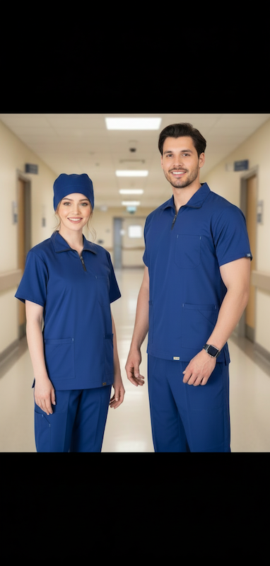 اسکراب شلوار فیگز یقه دار رنگ آبی کاربنی