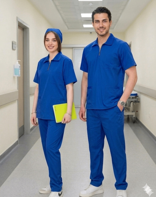 اسکراب شلوار فیگز یقه دار رنگ آبی کاربنی