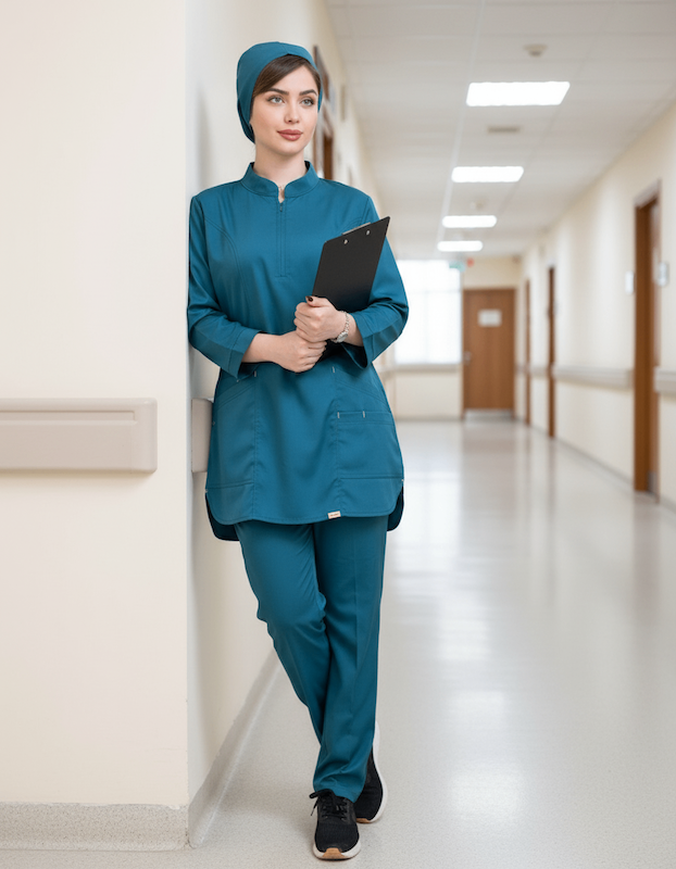 تونیک شلوار فیگز یقه زیپ رنگ سبز کله غازی