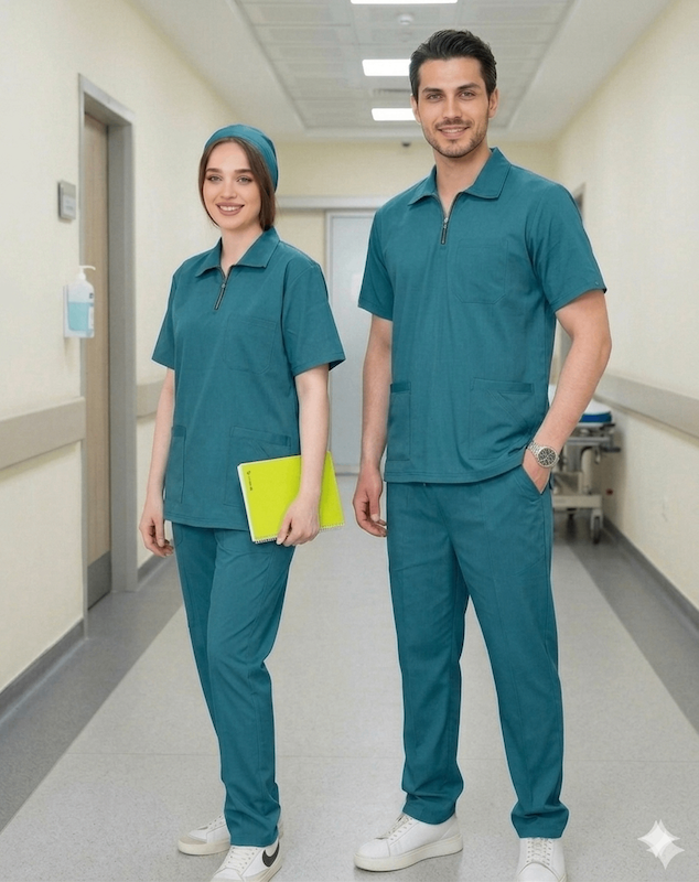 اسکراب شلوار فیگز یقه دار رنگ سبز کله غازی 