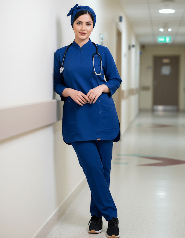 تونیک شلوار فیگز یقه زیپ رنگ آبی کاربنی