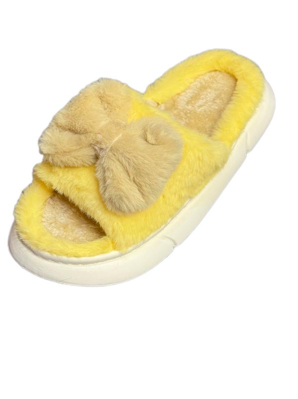 روفرشی و اسلیپر زنانه کفی حوله ای لژدار رنگ لیمویی طرح پاپوش پاپیون