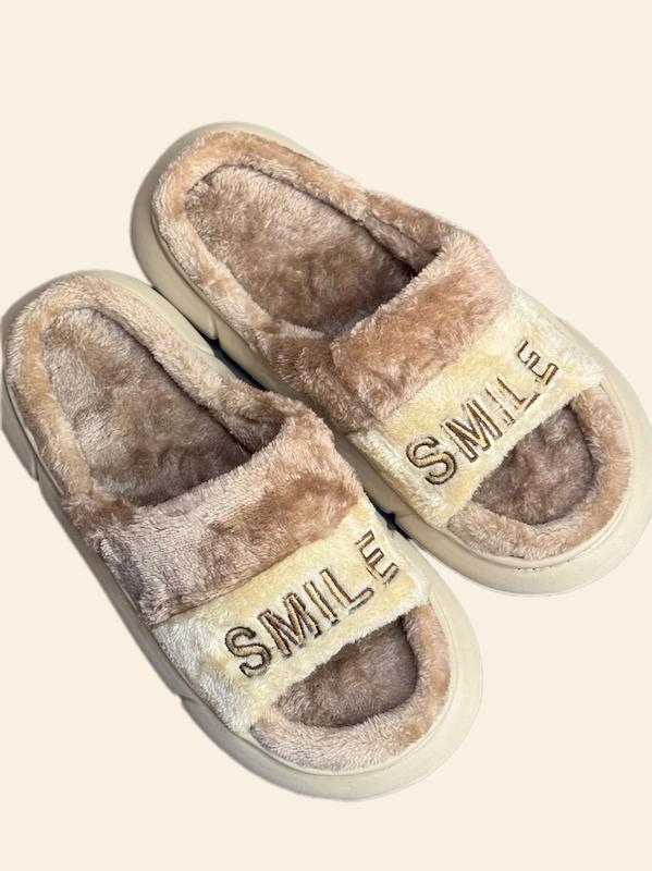 پاپوش و اسلیپر مردانه طرح smile مدل روفرشی کفی حوله ای رنگ کرم