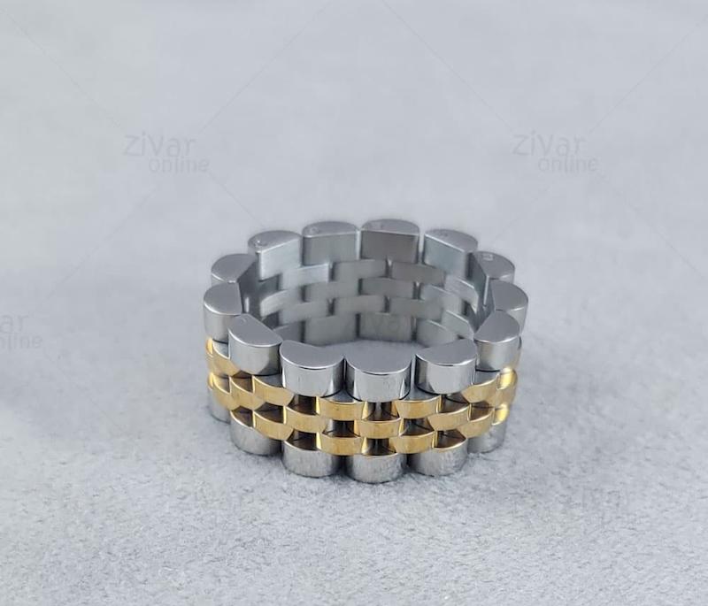 انگشتر زنانه و مردانه طرح رولکس rolex منعطف سه رج و پنج رج