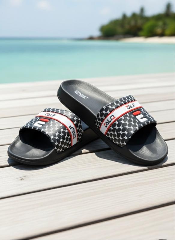 دمپایی ابری مردانه وارداتی طرح فیلا بزرگ پا رویه مشکی