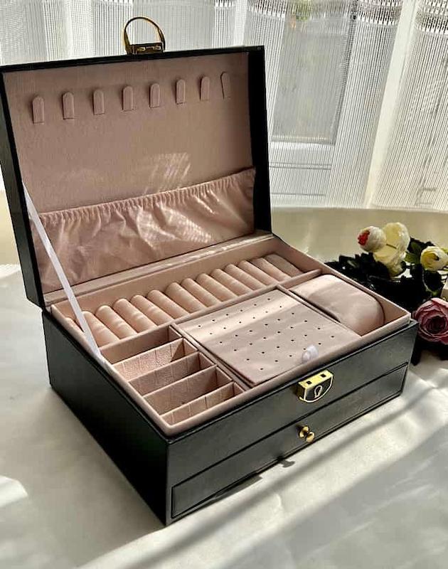 جعبه جواهرات و نظم دهنده چرم دوختی کشو دار وارداتی