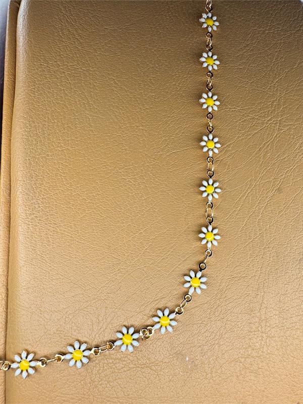 پایند زنانه وارداتی طرح Flower gold رنگ طلایی با گل بابونه سفید