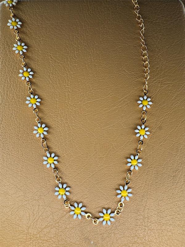 پایند زنانه وارداتی طرح Flower gold رنگ طلایی با گل بابونه سفید