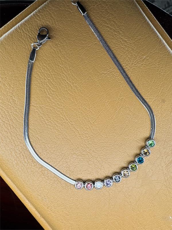 پابند زنانه وارداتی طرح نگین پیوسته رنگی رنگ نقره ای فری سایز 