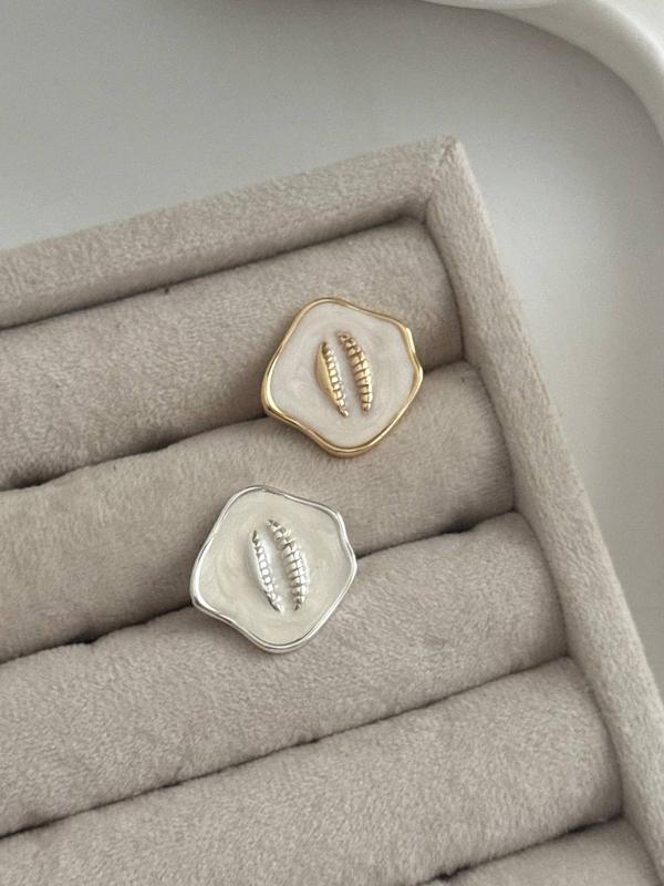 انگشتر وارداتی زنانه طرح تک صدف رنگ طلایی و نقره ای فری سایز