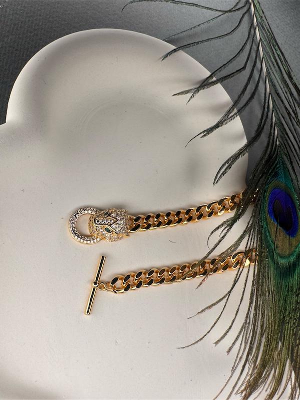 دستبند زنانه وارداتی طرح کارتیر cartier سر ببری نگینی در دو رنگ