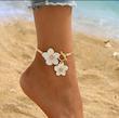 پابند زنانه  وارداتی طرح Pearl flower رنگ سفید طلایی