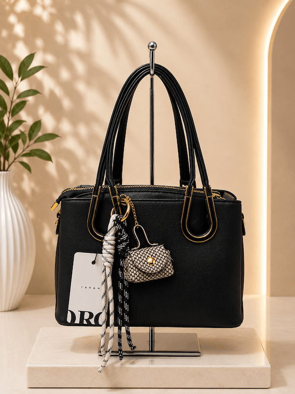 کیف دستی زنانه مشکی آویزدار۱۶×۲۴