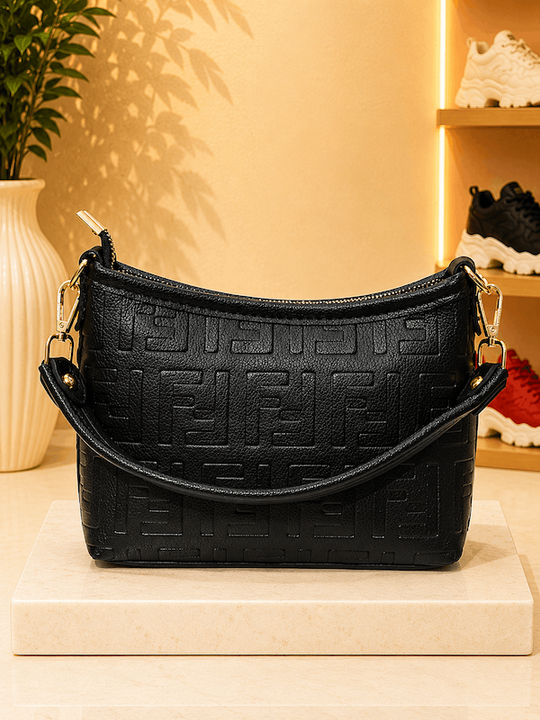 کیف دوشی زنانه مشکی طرح برجسته15*21