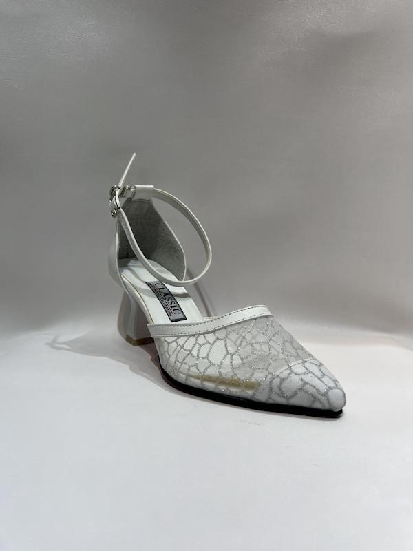  کفش مجلسی عروس پاشنه 5 سانت توری سفید 