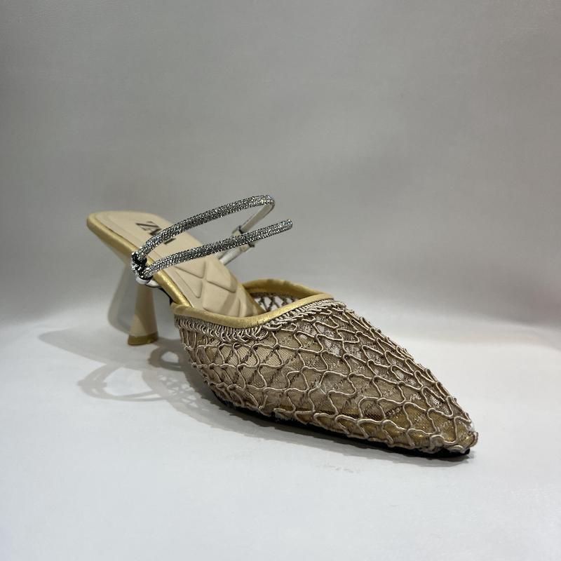  کفش مجلسی زنانه پاشنه 5 سانت توری نسکافه‌ای 