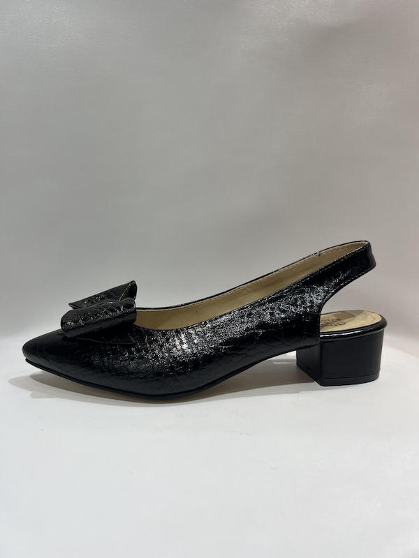  کفش مجلسی پاشنه 3 سانت پشت باز ورنی چروک پاپیونی 