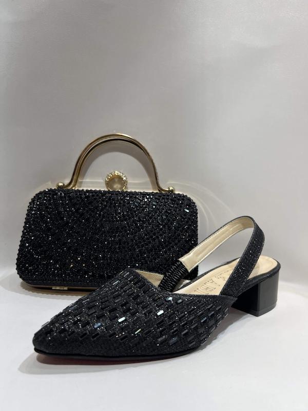  کفش مجلسی سنگی نگین دار پشت باز 3 سانت مشکی 