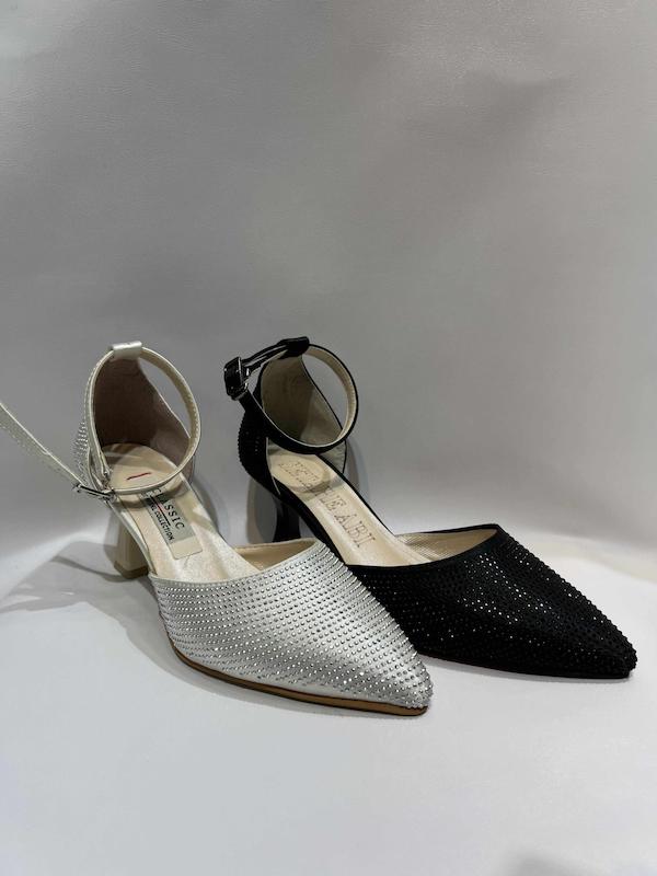  کفش مجلسی سنگی نگین ریز نقره ای و مشکی 