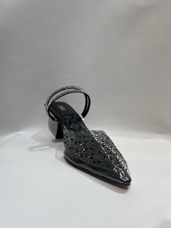  کفش مجلسی رویه طلقی  موروارید دار 5 سانت مشکی 