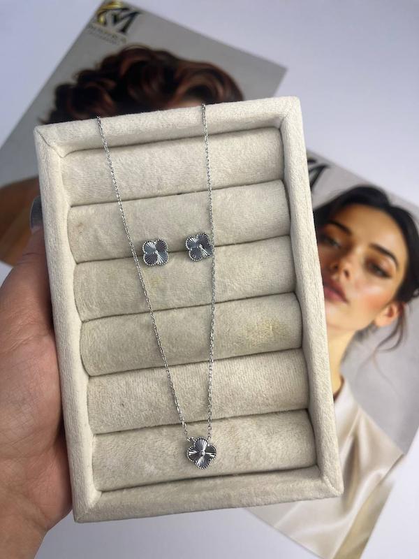 نیم ست ونکلیف نقره ای سایز ریز
