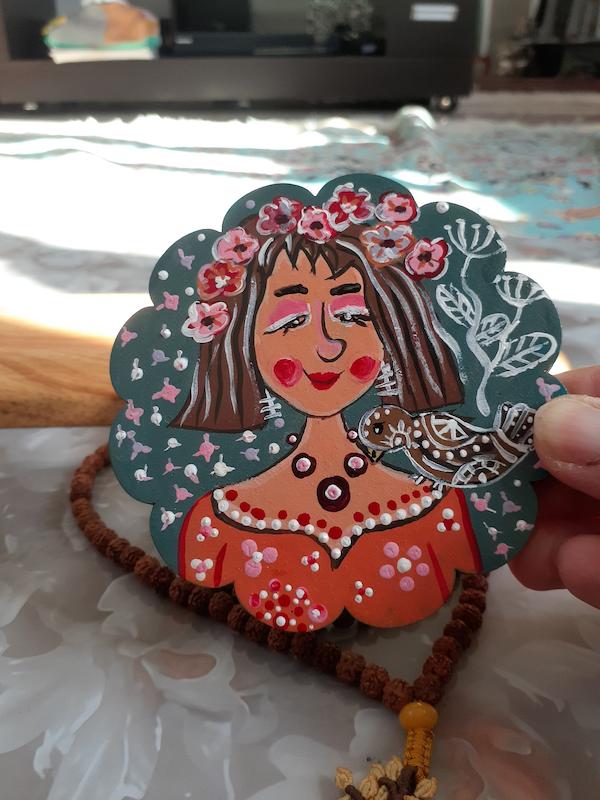 آینه آرایشی چوبی نقاشی شده 