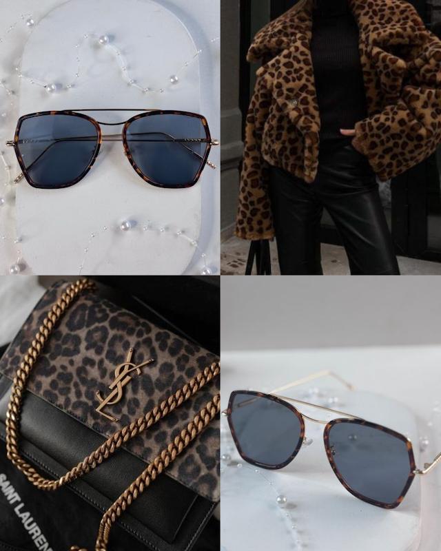 عینک آفتابی برند Gucci زنانه فلزی پلنگی دودی یووی 400   B1077