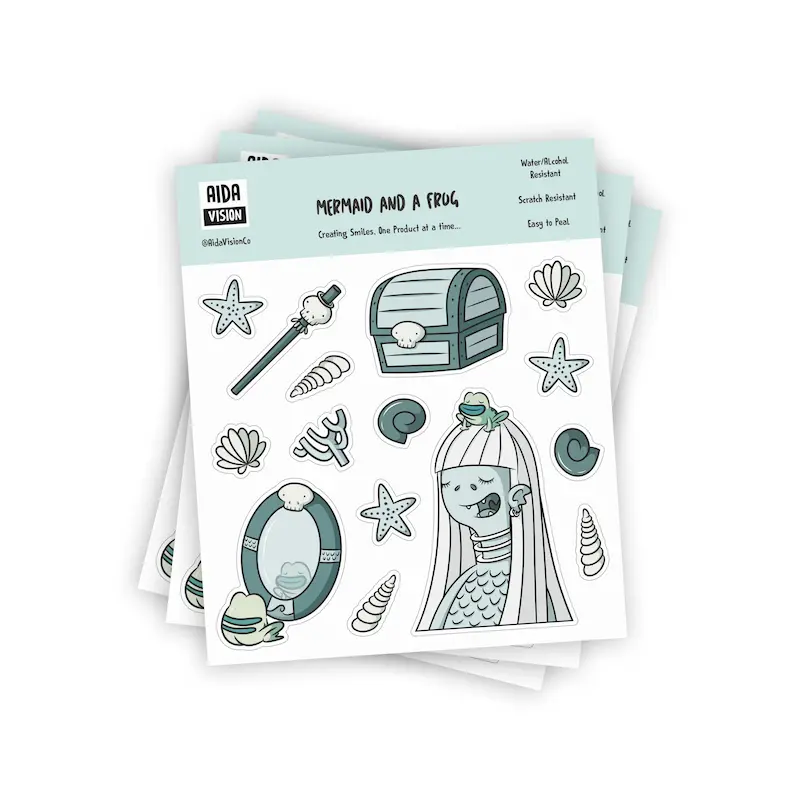 استیکر پری دریایی و قورباغه