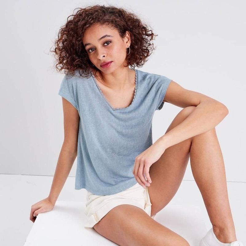 تیشرت گیپوری سبز آبی _ کد 366