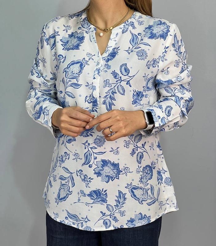 شومیز السی گل های  آبی _کد 581